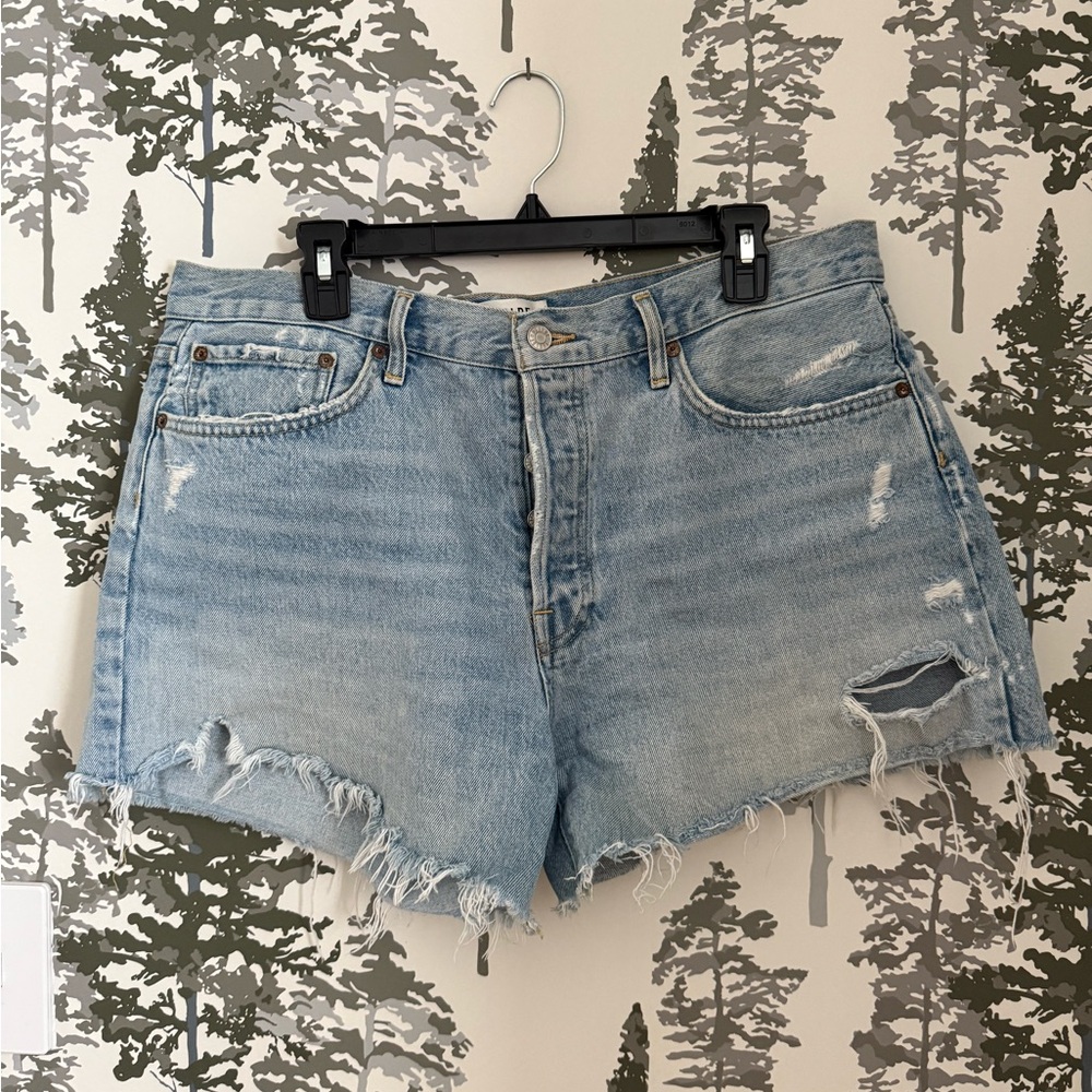 Agolde Light Blue Distressed Jean Shorts